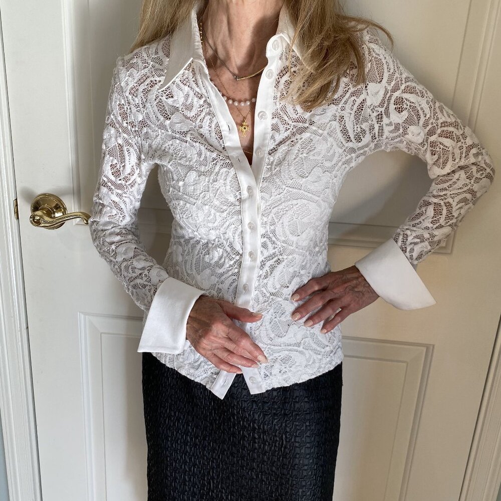 Anne Fontaine, beautiful, White stretch lace, blouse